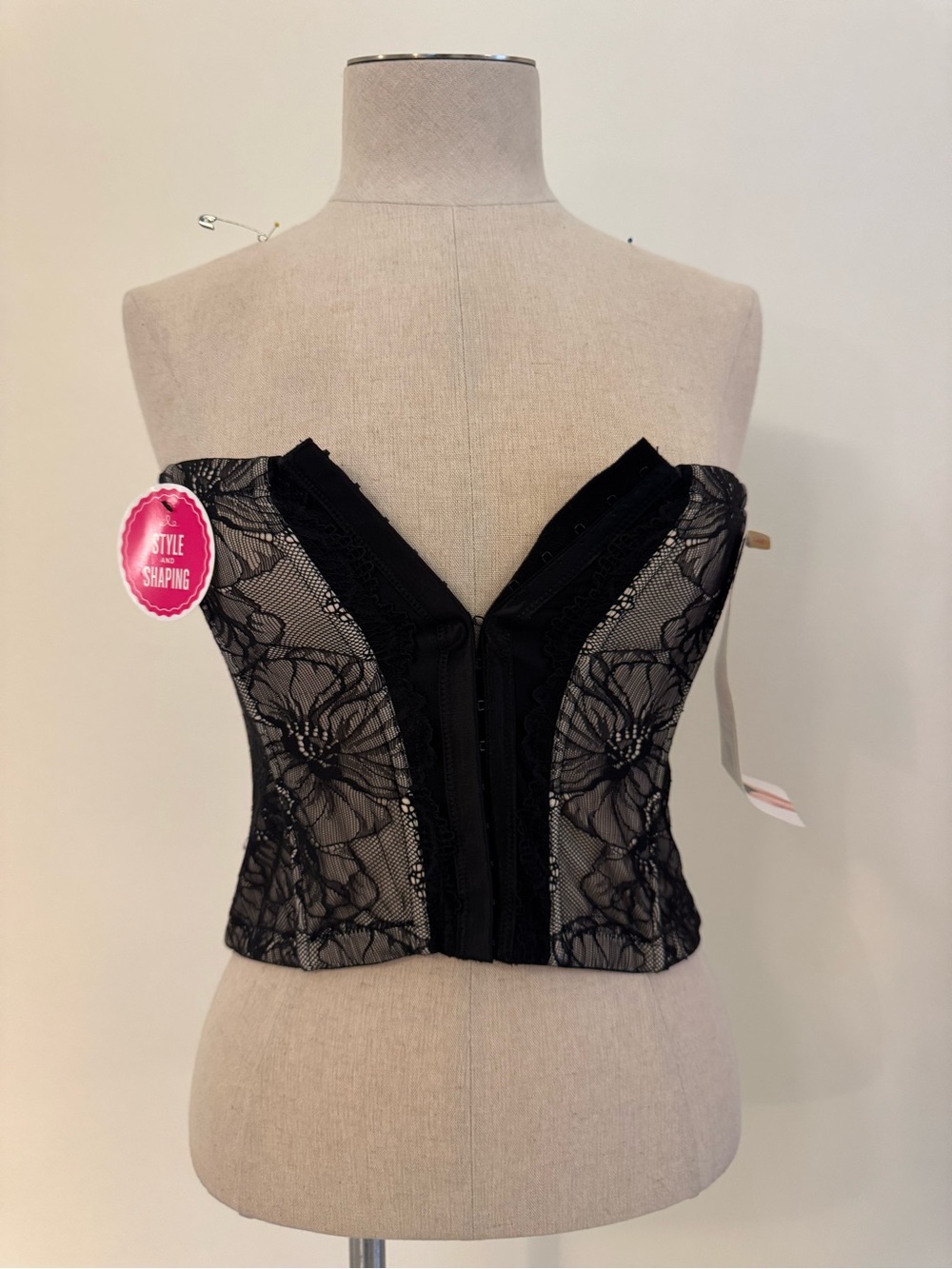 Maidenform Black Lace Bustier with Front Hook Closure
